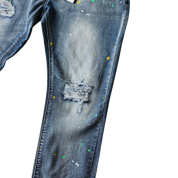Men’s Paint Splatter Super Stretch Skinny Jeans 34x30 - Picture 2 of 12